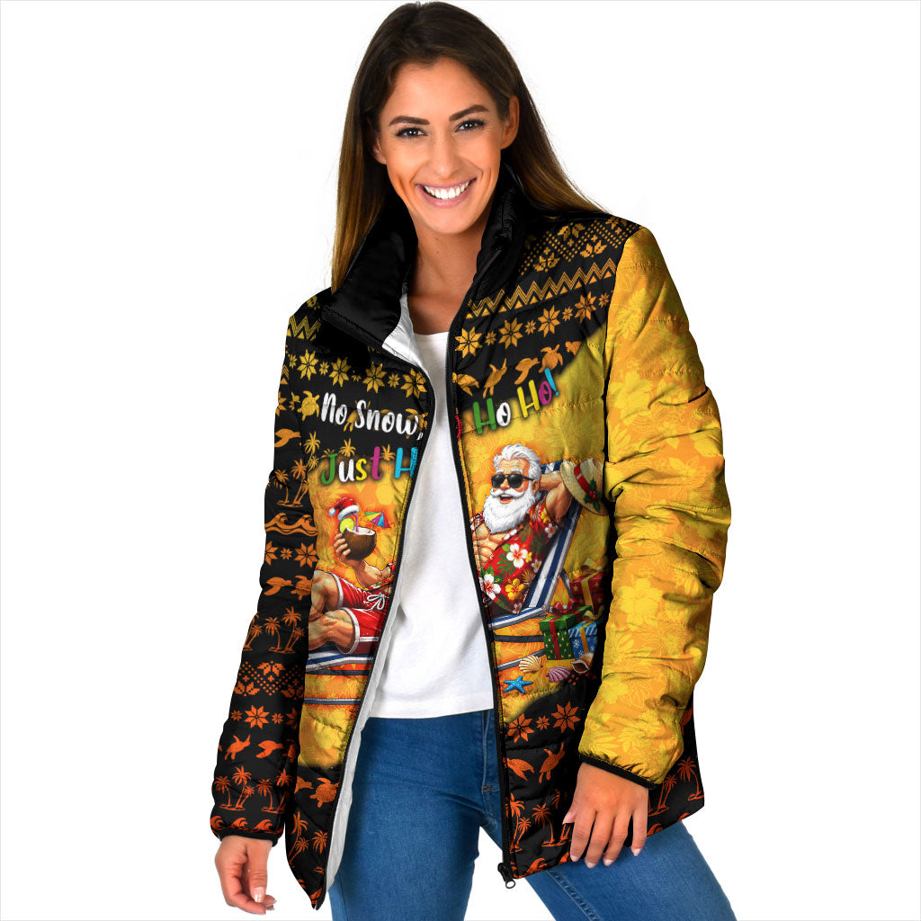 Tropical Christmas In July Santa Claus Padded Jacket Festive Hawaiian With Beach Reindeer Sleigh