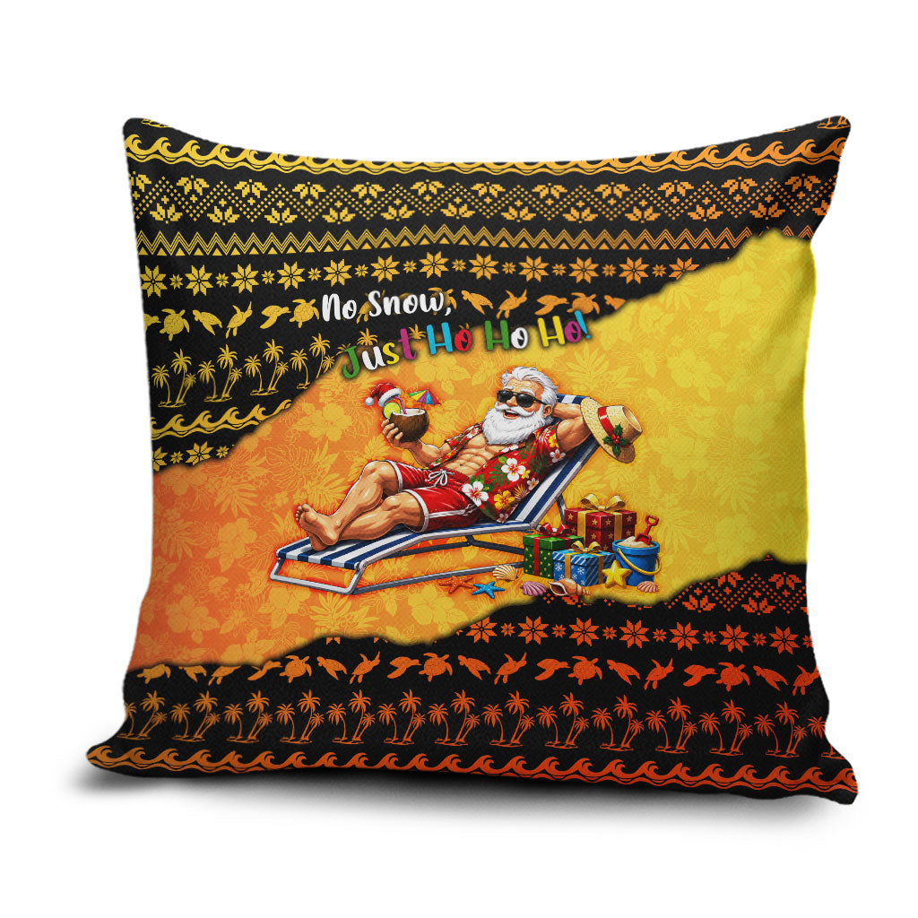 Tropical Christmas In July Santa Claus Pillow Cover Festive Hawaiian With Beach Reindeer Sleigh TS04 Orange Black - Polynesian Pride