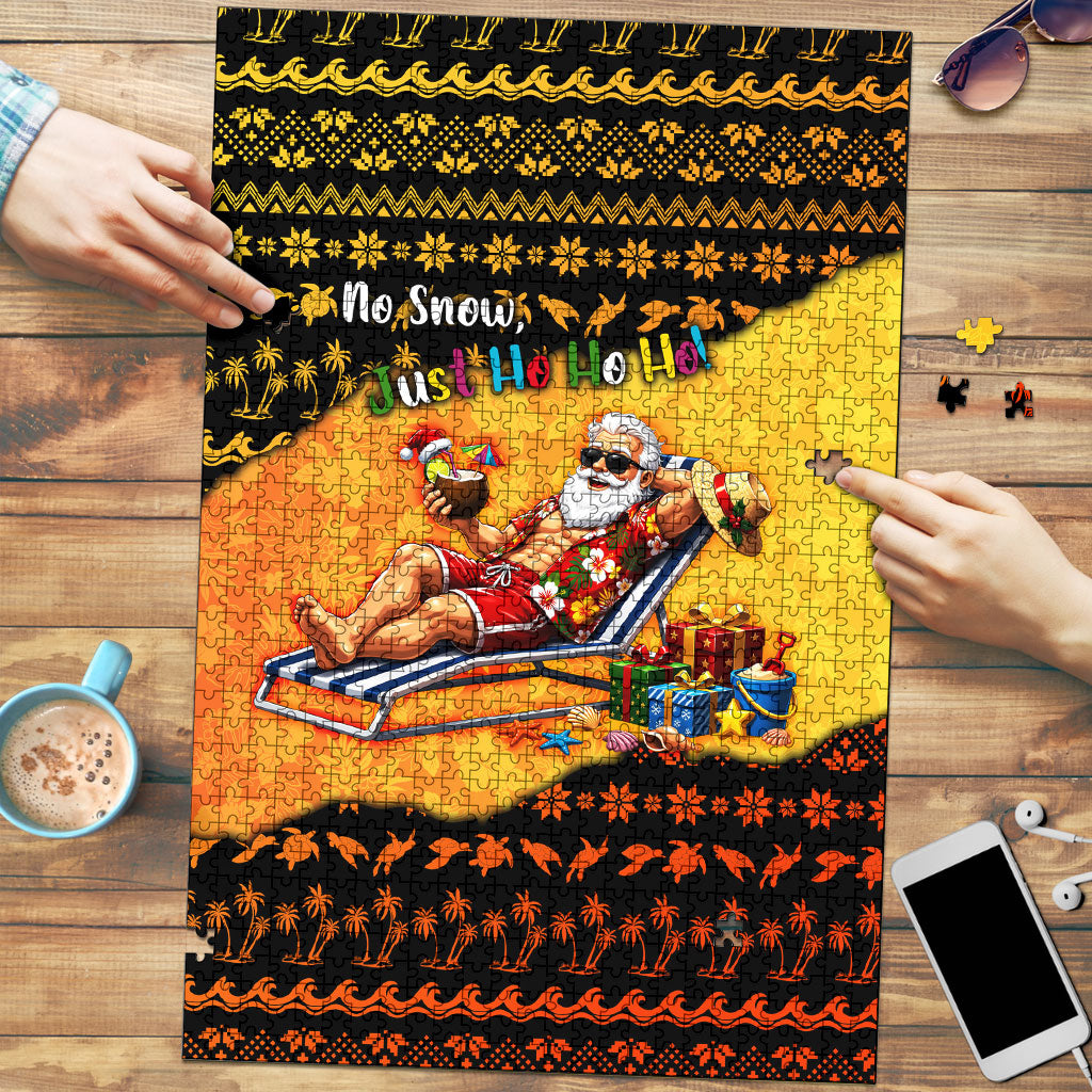 Tropical Christmas In July Santa Claus Puzzle Festive Hawaiian With Beach Reindeer Sleigh TS04 Orange Black - Polynesian Pride