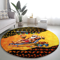 Tropical Christmas In July Santa Claus Round Carpet Festive Hawaiian With Beach Reindeer Sleigh