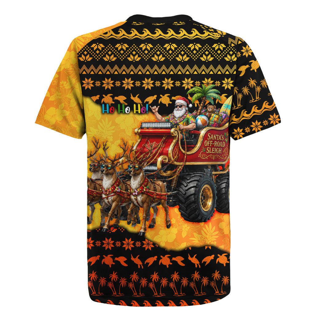 Tropical Christmas In July Santa Claus Rugby Jersey Festive Hawaiian With Beach Reindeer Sleigh TS04 - Polynesian Pride