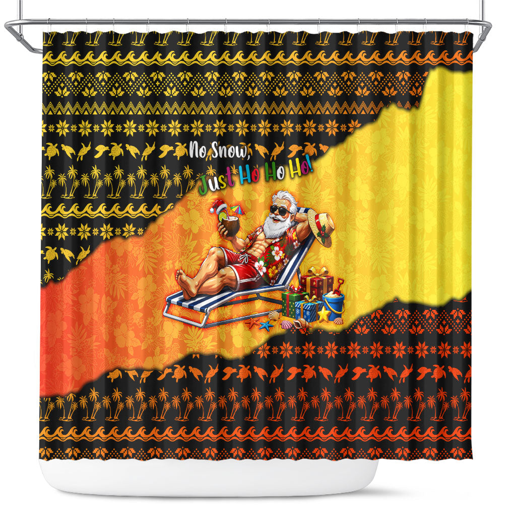 Tropical Christmas In July Santa Claus Shower Curtain Festive Hawaiian With Beach Reindeer Sleigh TS04 Orange Black - Polynesian Pride