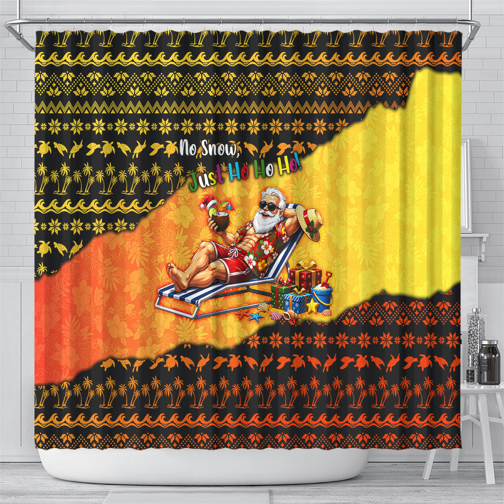 Tropical Christmas In July Santa Claus Shower Curtain Festive Hawaiian With Beach Reindeer Sleigh TS04 - Polynesian Pride