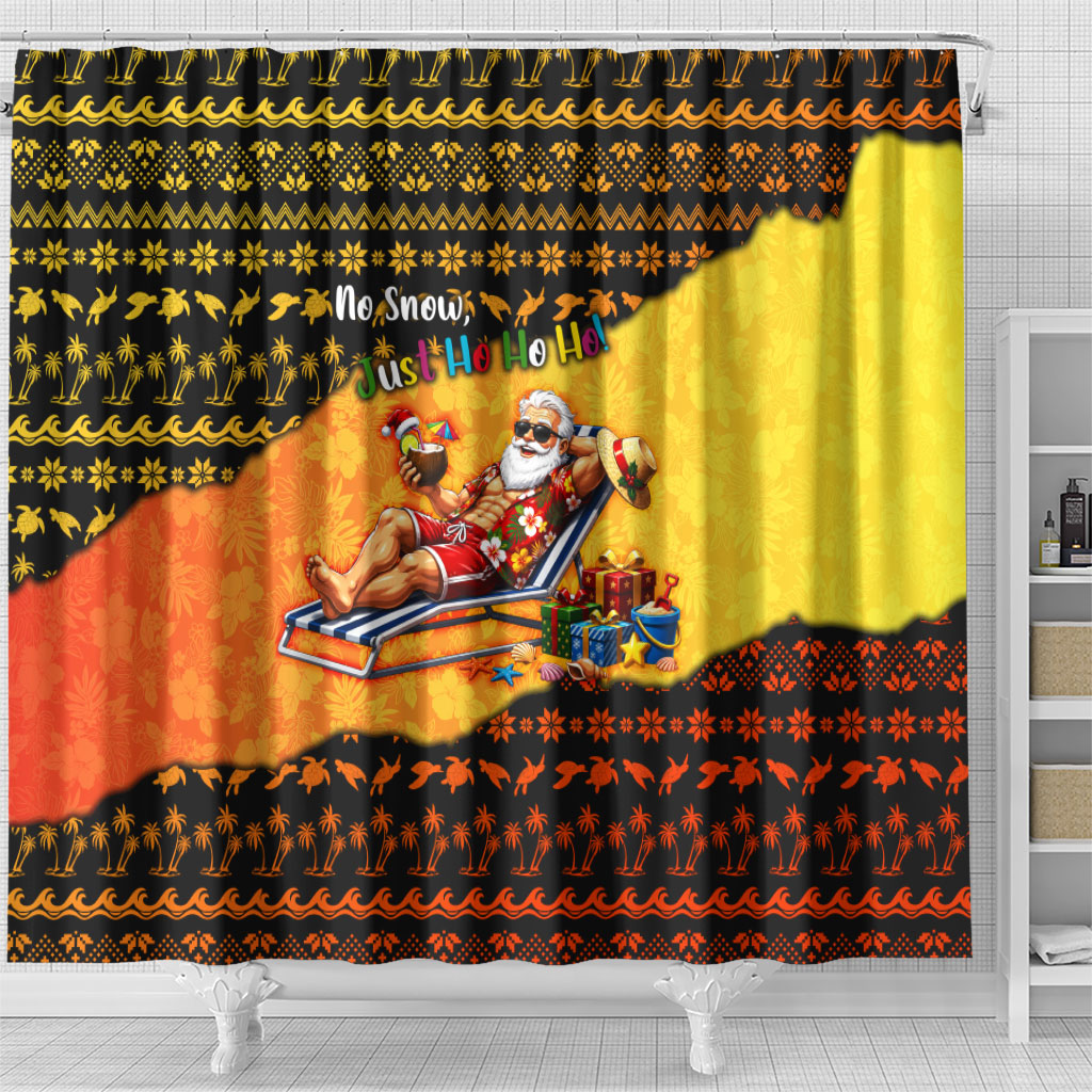 Tropical Christmas In July Santa Claus Shower Curtain Festive Hawaiian With Beach Reindeer Sleigh TS04 - Polynesian Pride