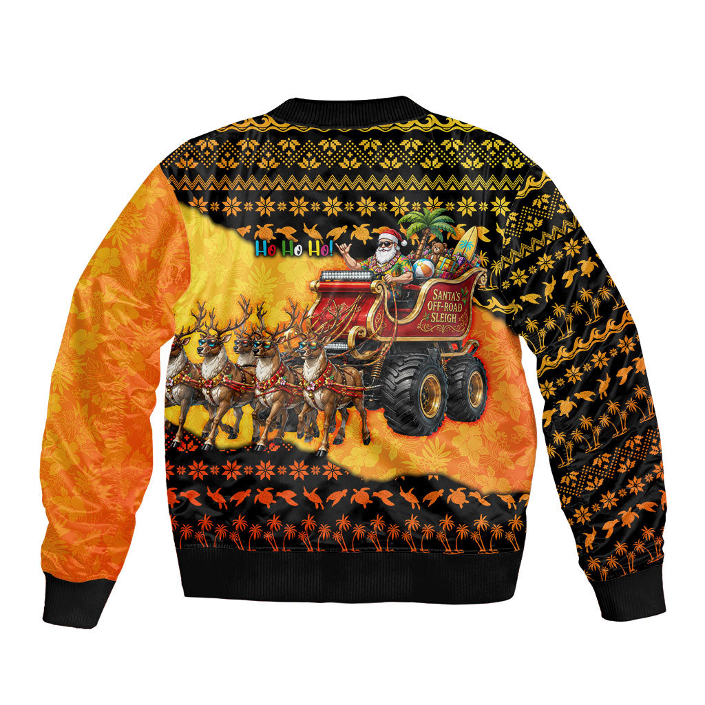 Tropical Christmas In July Santa Claus Sleeve Zip Bomber Jacket Festive Hawaiian With Beach Reindeer Sleigh