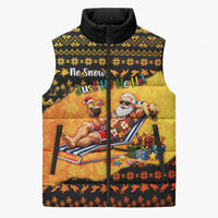 Tropical Christmas In July Santa Claus Sleeveless Puffer Jacket Festive Hawaiian With Beach Reindeer Sleigh