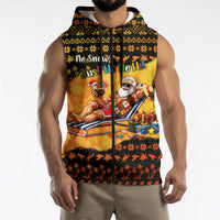 Tropical Christmas In July Santa Claus Sleeveless Zip Hoodie Festive Hawaiian With Beach Reindeer Sleigh TS04 - Polynesian Pride