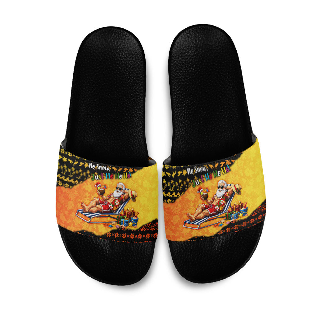 Tropical Christmas In July Santa Claus Slide Sandals Festive Hawaiian With Beach Reindeer Sleigh
