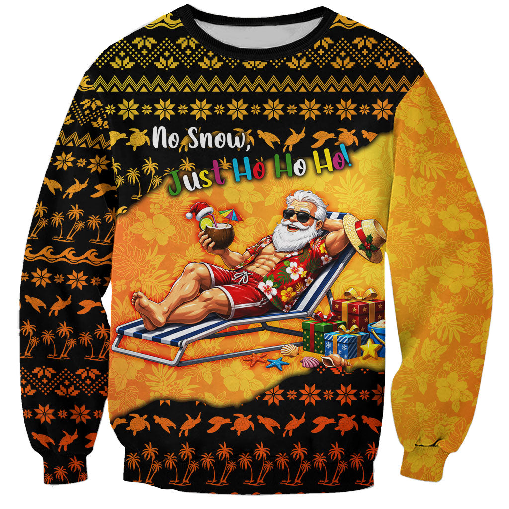 Tropical Christmas In July Santa Claus Sweatshirt Festive Hawaiian With Beach Reindeer Sleigh
