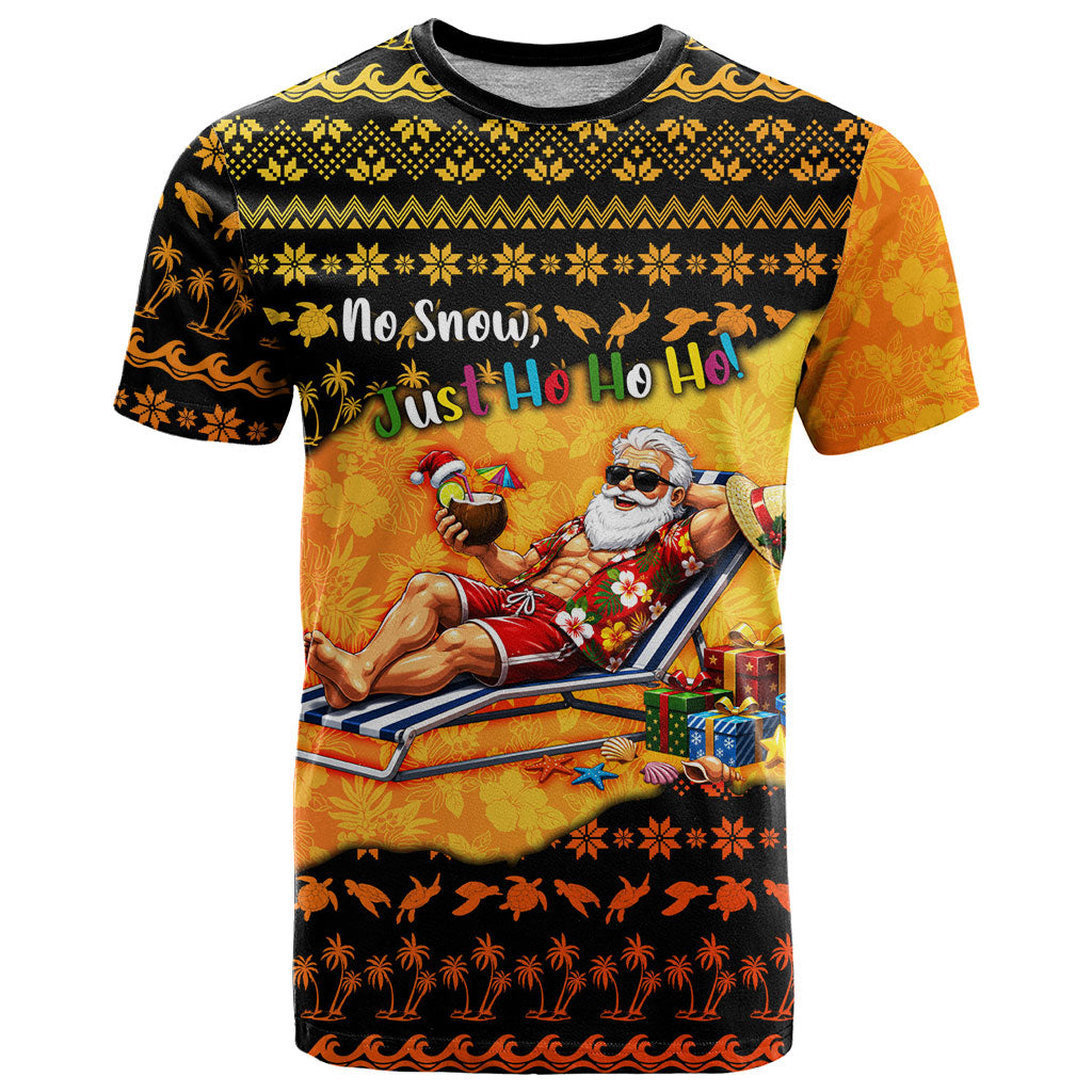 Tropical Christmas In July Santa Claus T Shirt Festive Hawaiian With Beach Reindeer Sleigh TS04 Orange Black - Polynesian Pride