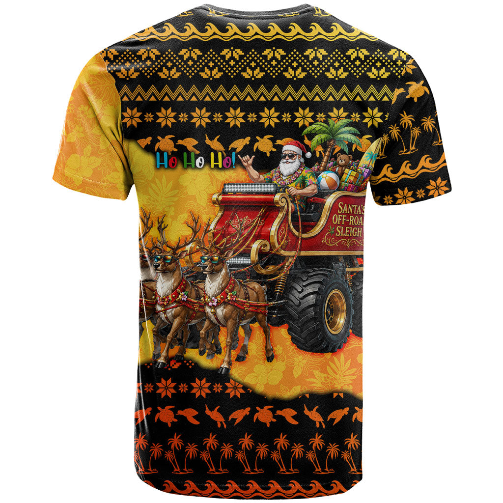 Tropical Christmas In July Santa Claus T Shirt Festive Hawaiian With Beach Reindeer Sleigh TS04 - Polynesian Pride