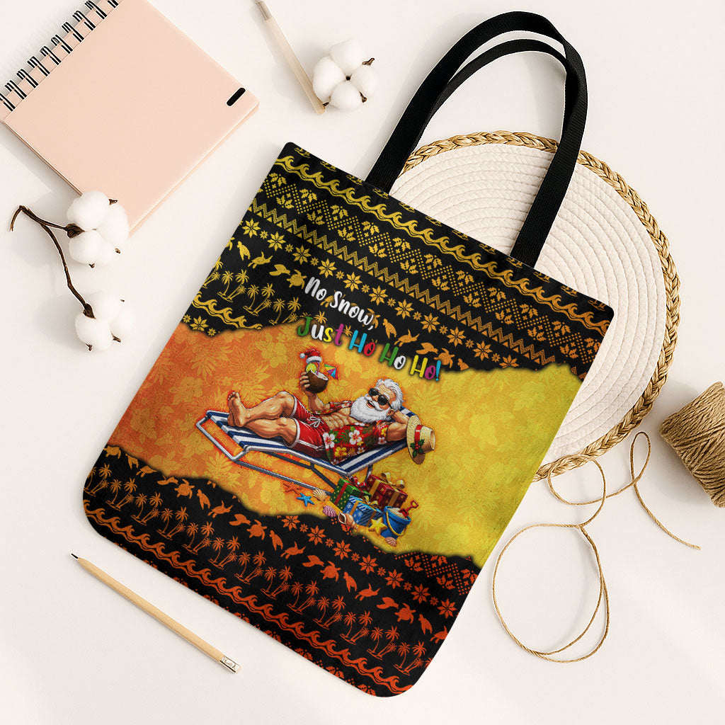Tropical Christmas In July Santa Claus Tote Bag Festive Hawaiian With Beach Reindeer Sleigh TS04 Black Strap One Size Orange Black - Polynesian Pride