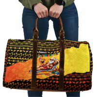 Tropical Christmas In July Santa Claus Travel Bag Festive Hawaiian With Beach Reindeer Sleigh TS04 Orange Black - Polynesian Pride