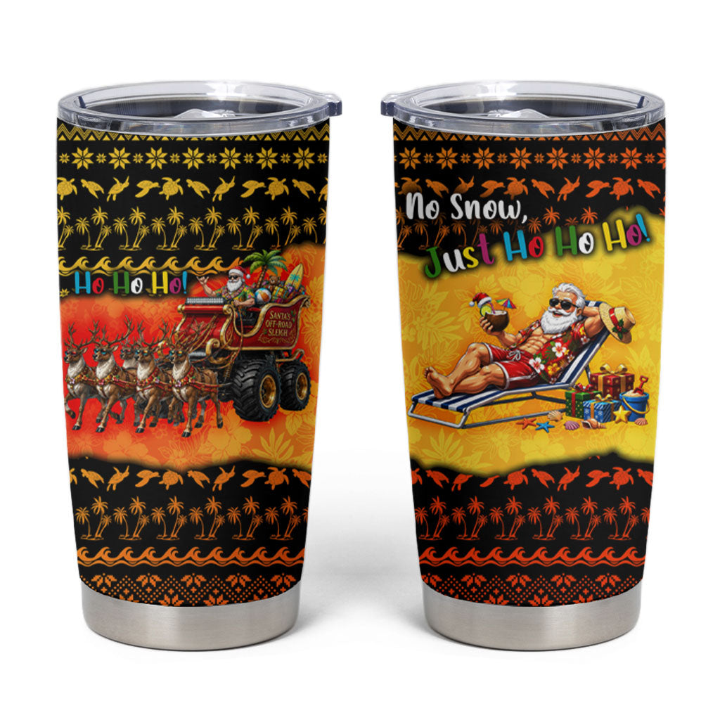 Tropical Christmas In July Santa Claus Tumbler Cup Festive Hawaiian With Beach Reindeer Sleigh