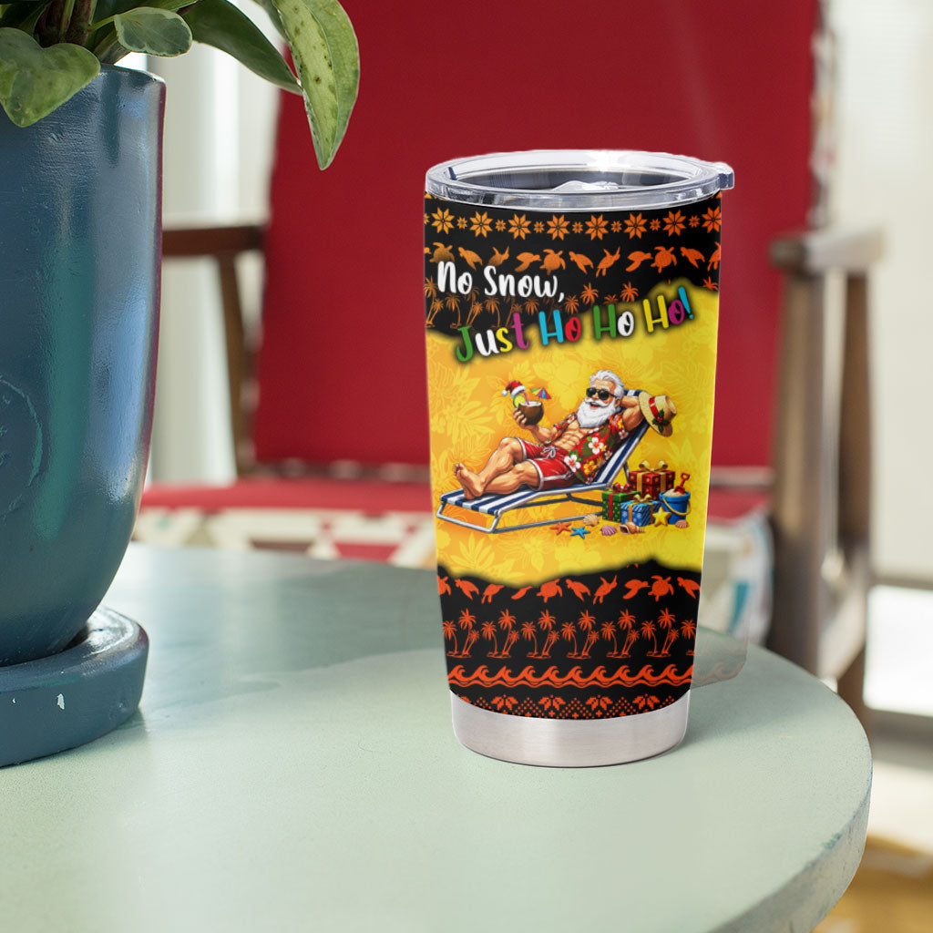 Tropical Christmas In July Santa Claus Tumbler Cup Festive Hawaiian With Beach Reindeer Sleigh TS04 - Polynesian Pride