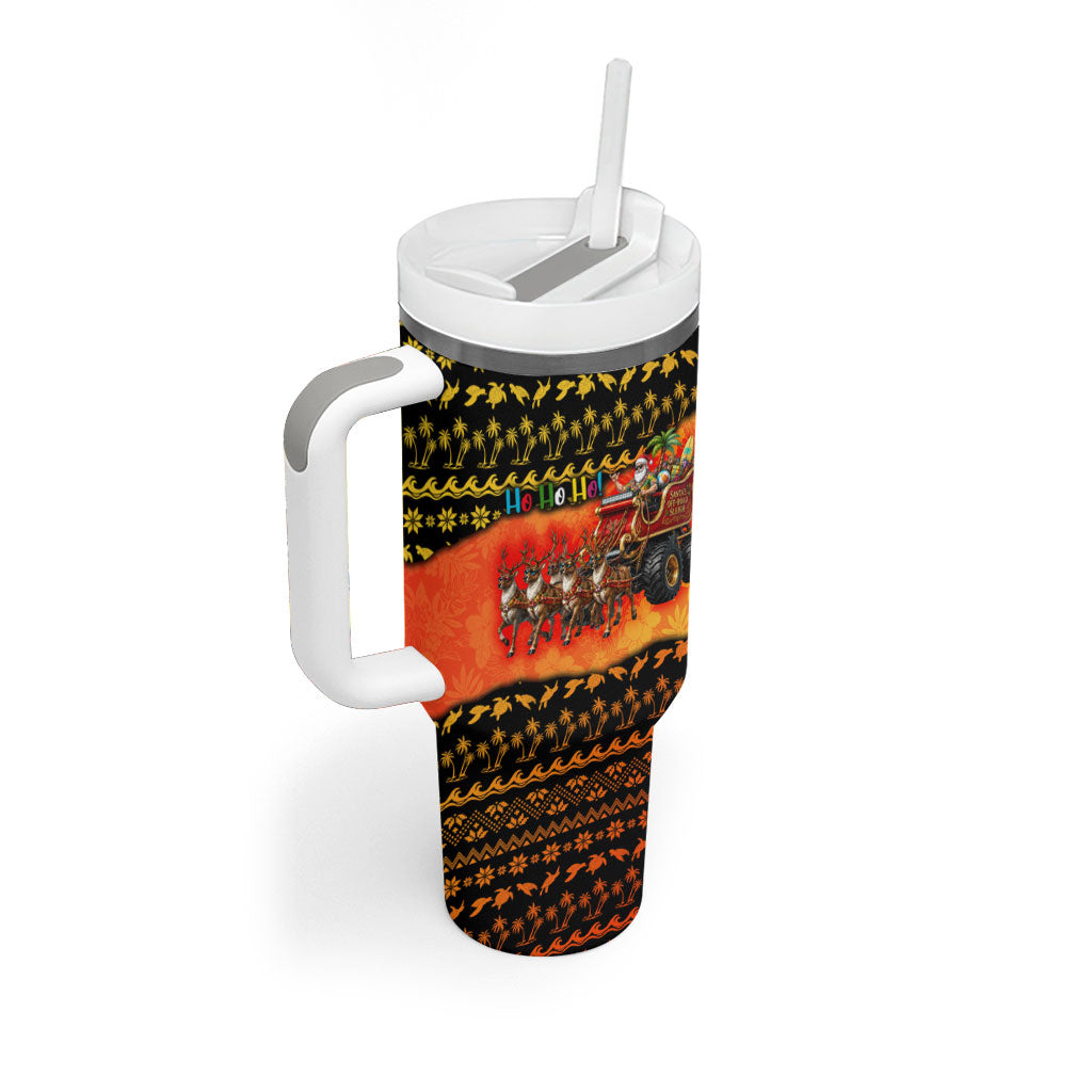 Tropical Christmas In July Santa Claus Tumbler With Handle Festive Hawaiian With Beach Reindeer Sleigh TS04 - Polynesian Pride
