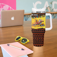 Tropical Christmas In July Santa Claus Tumbler With Handle Festive Hawaiian With Beach Reindeer Sleigh TS04 - Polynesian Pride