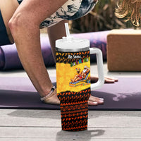 Tropical Christmas In July Santa Claus Tumbler With Handle Festive Hawaiian With Beach Reindeer Sleigh TS04 - Polynesian Pride