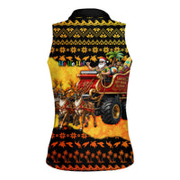 Tropical Christmas In July Santa Claus Women Sleeveless Polo Shirt Festive Hawaiian With Beach Reindeer Sleigh TS04 - Polynesian Pride