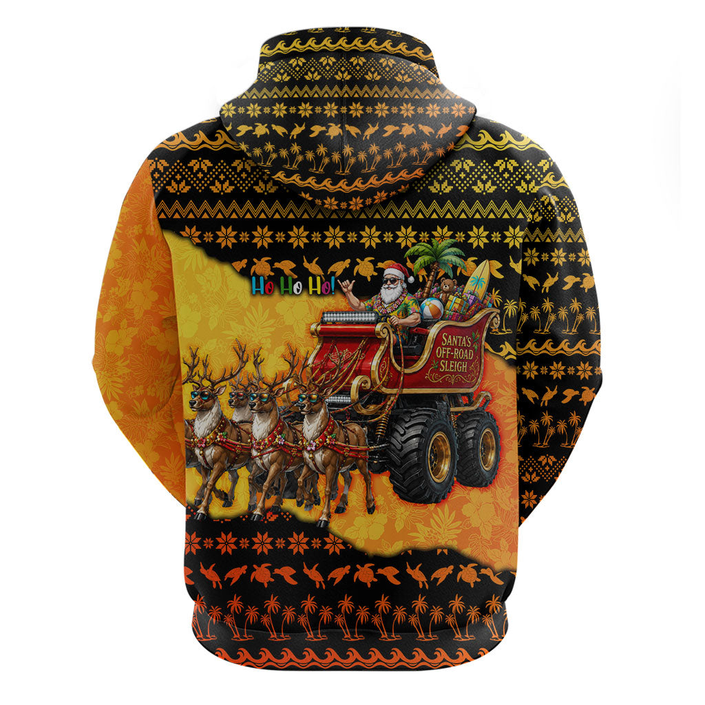 Tropical Christmas In July Santa Claus Zip Hoodie Festive Hawaiian With Beach Reindeer Sleigh TS04 - Polynesian Pride