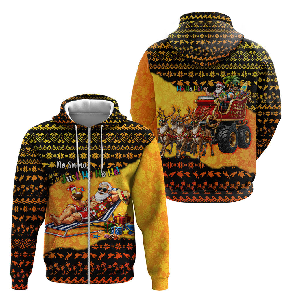 Tropical Christmas In July Santa Claus Zip Hoodie Festive Hawaiian With Beach Reindeer Sleigh TS04 - Polynesian Pride