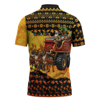 Tropical Christmas In July Santa Claus Zipper Polo Shirt Festive Hawaiian With Beach Reindeer Sleigh TS04 - Polynesian Pride