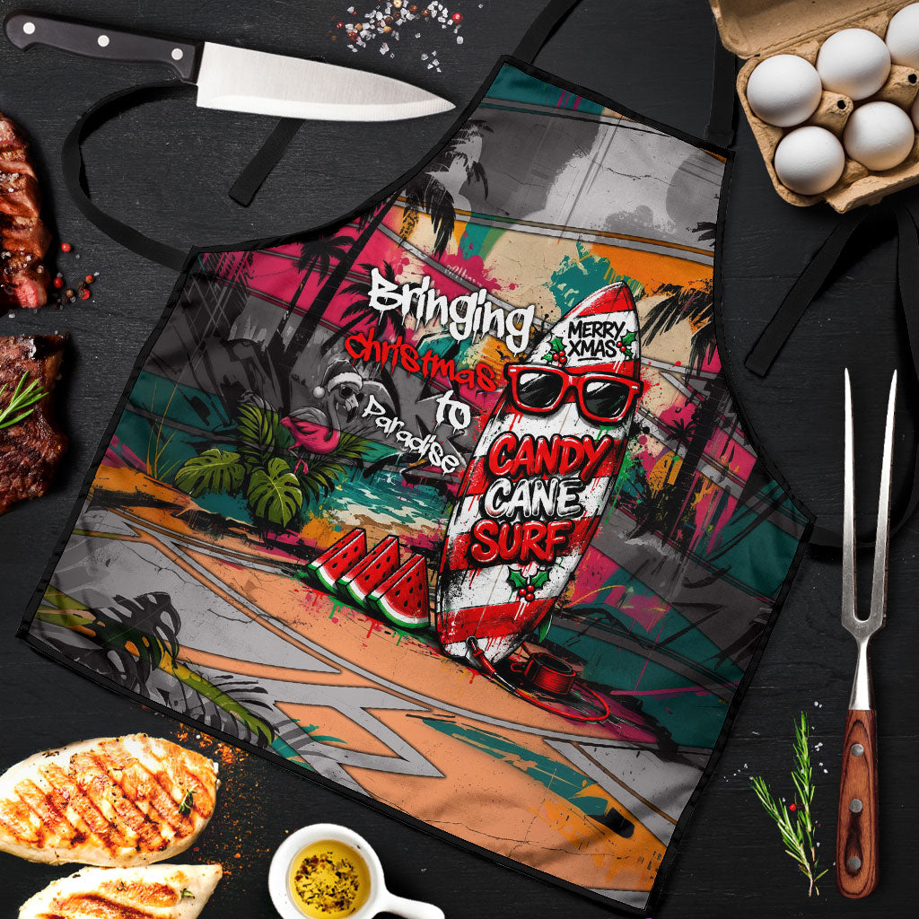 Tropical Christmas In July Candy Cane Surf Apron Vibrant Street Art Beach Graffiti Graphic