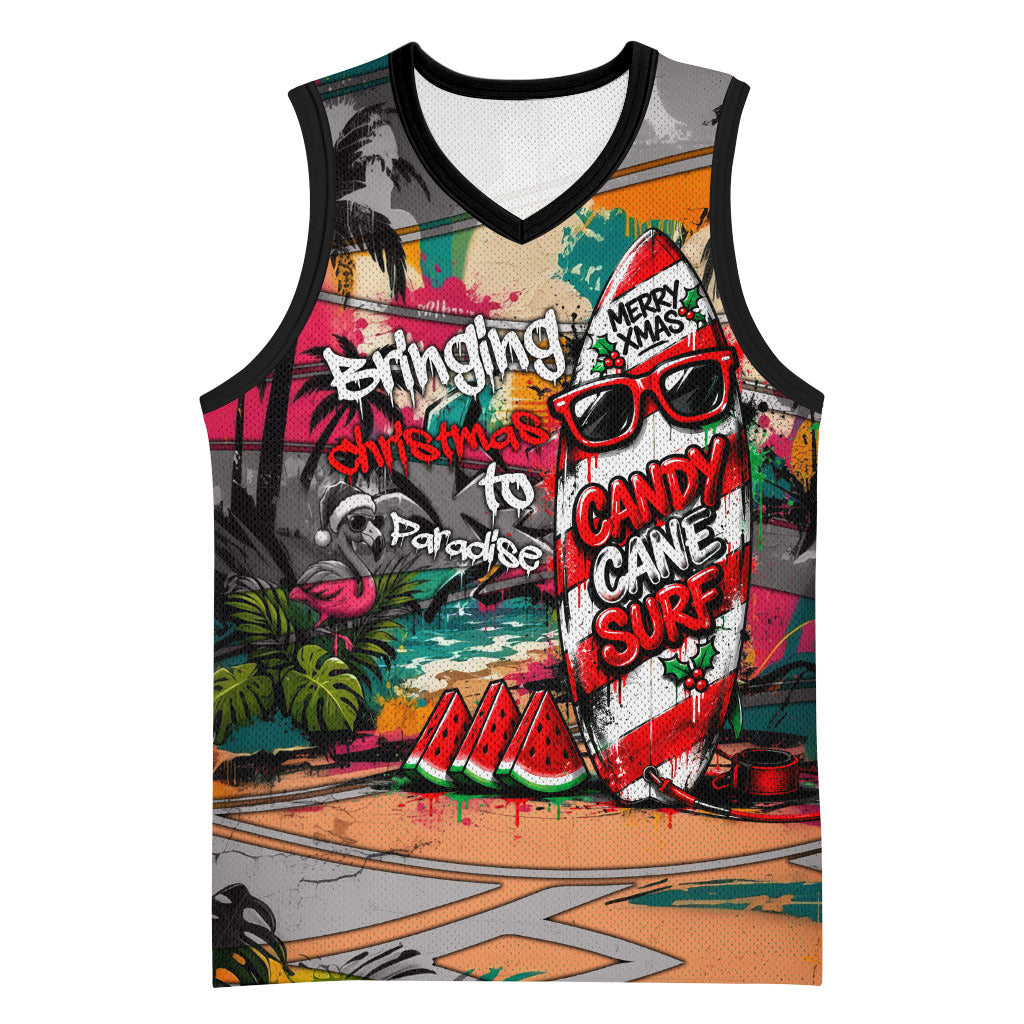 Tropical Christmas In July Candy Cane Surf Basketball Jersey Vibrant Street Art Beach Graffiti Graphic TS04 Unisex Orange Grey - Polynesian Pride