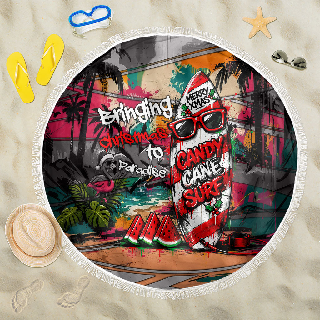 Tropical Christmas In July Candy Cane Surf Beach Blanket Vibrant Street Art Beach Graffiti Graphic