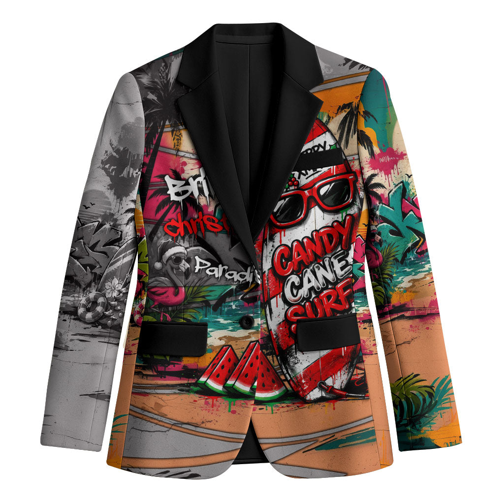Tropical Christmas In July Candy Cane Surf Blazer Vibrant Street Art Beach Graffiti Graphic
