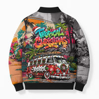 Tropical Christmas In July Candy Cane Surf Bomber Puffer Jacket Vibrant Street Art Beach Graffiti Graphic