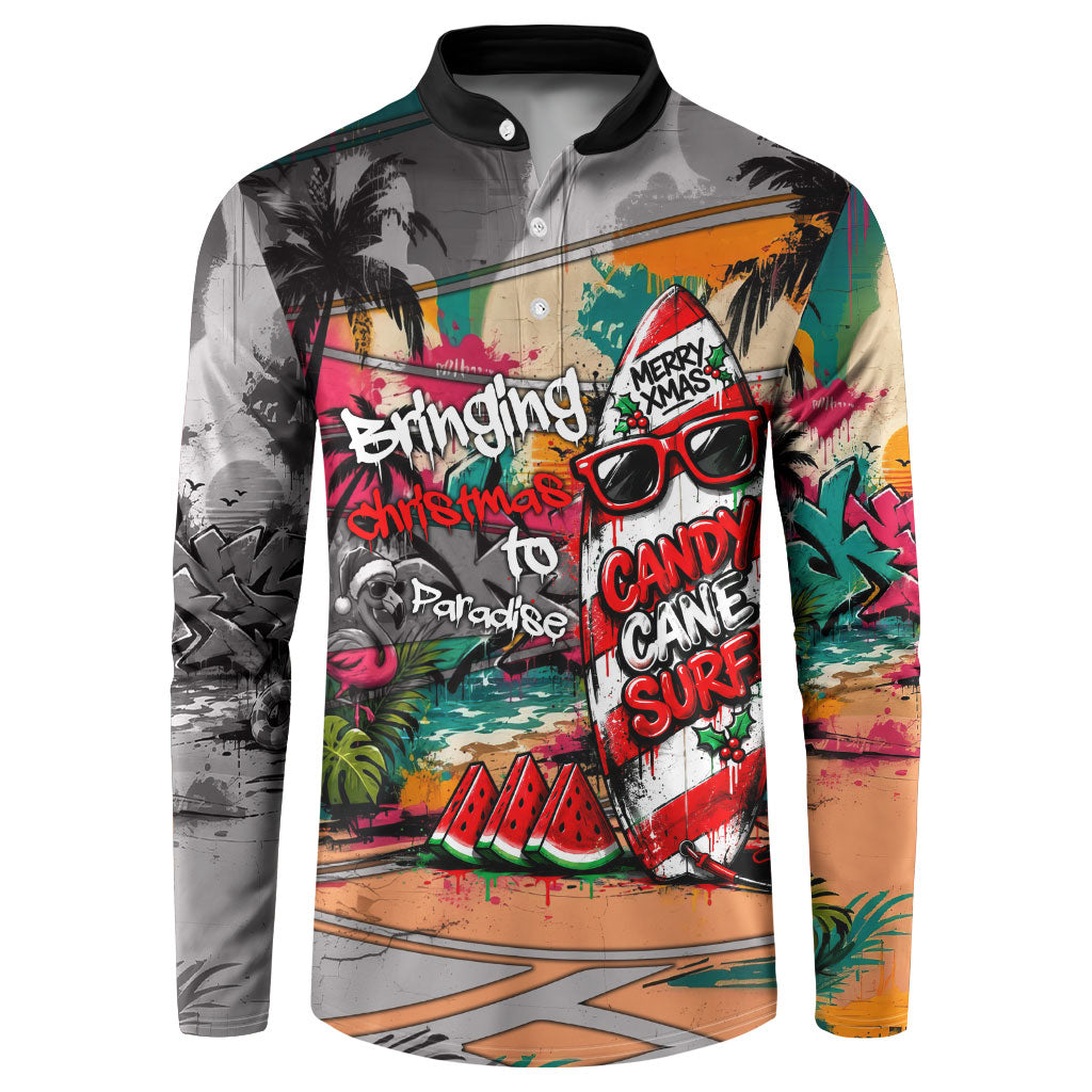 Tropical Christmas In July Candy Cane Surf Button Sweatshirt Vibrant Street Art Beach Graffiti Graphic TS04 Orange Grey - Polynesian Pride