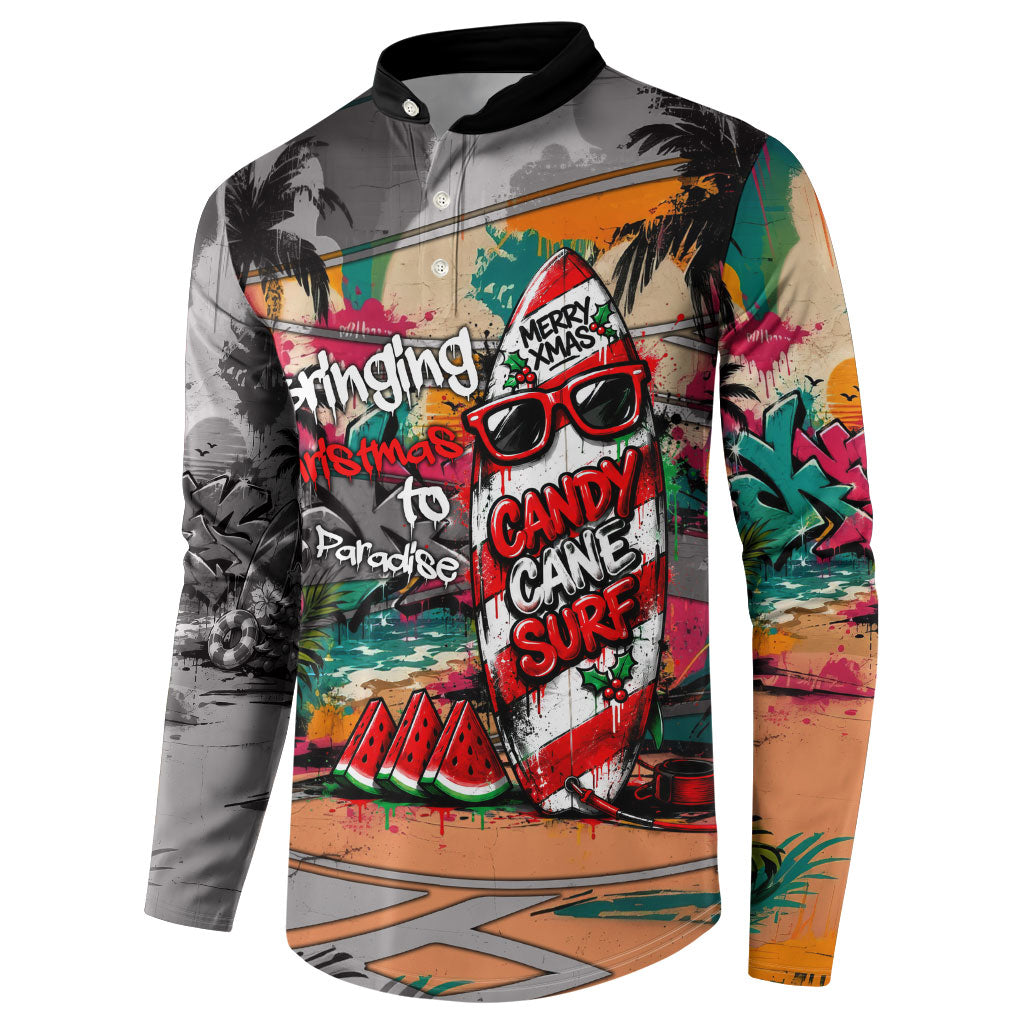 Tropical Christmas In July Candy Cane Surf Button Sweatshirt Vibrant Street Art Beach Graffiti Graphic