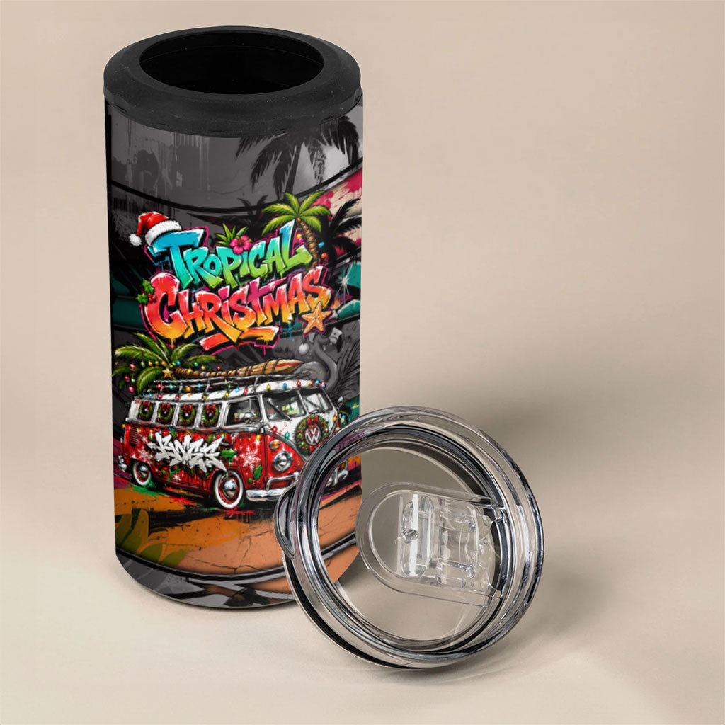 Tropical Christmas In July Candy Cane Surf 4 in 1 Can Cooler Tumbler Vibrant Street Art Beach Graffiti Graphic TS04 - Polynesian Pride