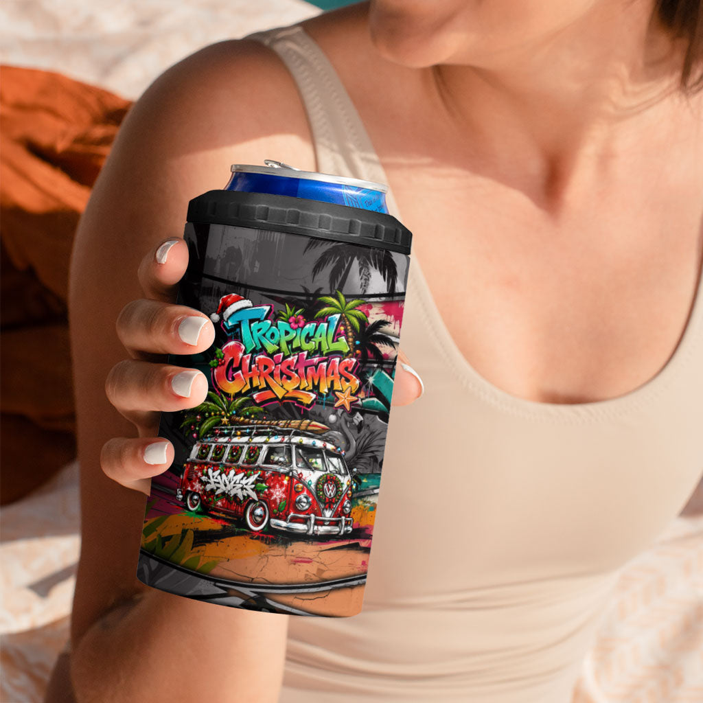 Tropical Christmas In July Candy Cane Surf 4 in 1 Can Cooler Tumbler Vibrant Street Art Beach Graffiti Graphic TS04 - Polynesian Pride