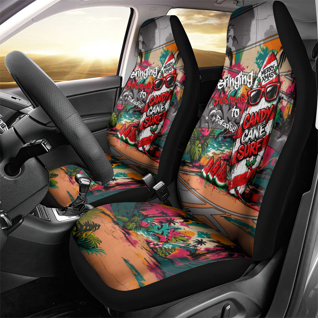 Tropical Christmas In July Candy Cane Surf Car Seat Cover Vibrant Street Art Beach Graffiti Graphic
