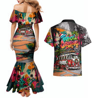 Tropical Christmas In July Candy Cane Surf Couples Matching Mermaid Dress and Hawaiian Shirt Vibrant Street Art Beach Graffiti Graphic TS04 - Polynesian Pride