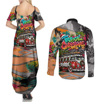 Tropical Christmas In July Candy Cane Surf Couples Matching Summer Maxi Dress and Long Sleeve Button Shirt Vibrant Street Art Beach Graffiti Graphic TS04 - Polynesian Pride