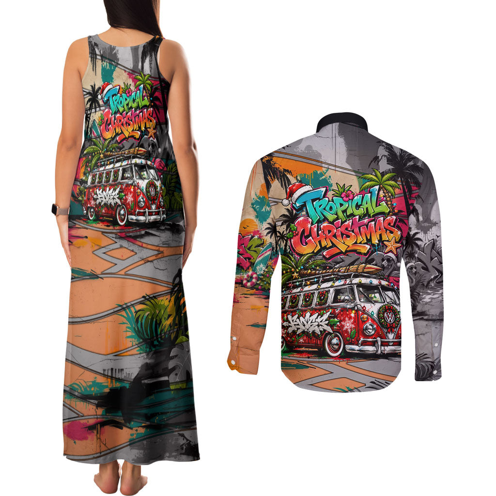 Tropical Christmas In July Candy Cane Surf Couples Matching Tank Maxi Dress and Long Sleeve Button Shirt Vibrant Street Art Beach Graffiti Graphic TS04 - Polynesian Pride