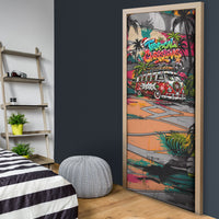 Tropical Christmas In July Candy Cane Surf Door Cover Vibrant Street Art Beach Graffiti Graphic