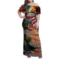 Tropical Christmas In July Candy Cane Surf Family Matching Off Shoulder Maxi Dress and Hawaiian Shirt Vibrant Street Art Beach Graffiti Graphic TS04 Mom's Dress Orange Grey - Polynesian Pride