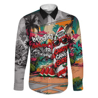 Tropical Christmas In July Candy Cane Surf Family Matching Off Shoulder Short Dress and Hawaiian Shirt Vibrant Street Art Beach Graffiti Graphic TS04 Dad's Shirt - Long Sleeve Orange Grey - Polynesian Pride
