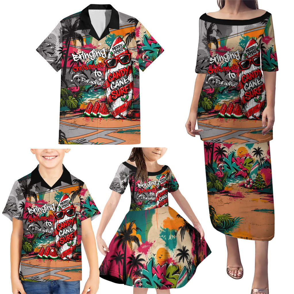 Tropical Christmas In July Candy Cane Surf Family Matching Puletasi and Hawaiian Shirt Vibrant Street Art Beach Graffiti Graphic TS04 - Polynesian Pride