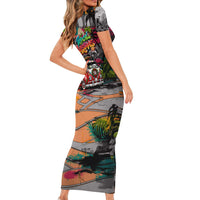 Tropical Christmas In July Candy Cane Surf Family Matching Short Sleeve Bodycon Dress and Hawaiian Shirt Vibrant Street Art Beach Graffiti Graphic TS04 - Polynesian Pride