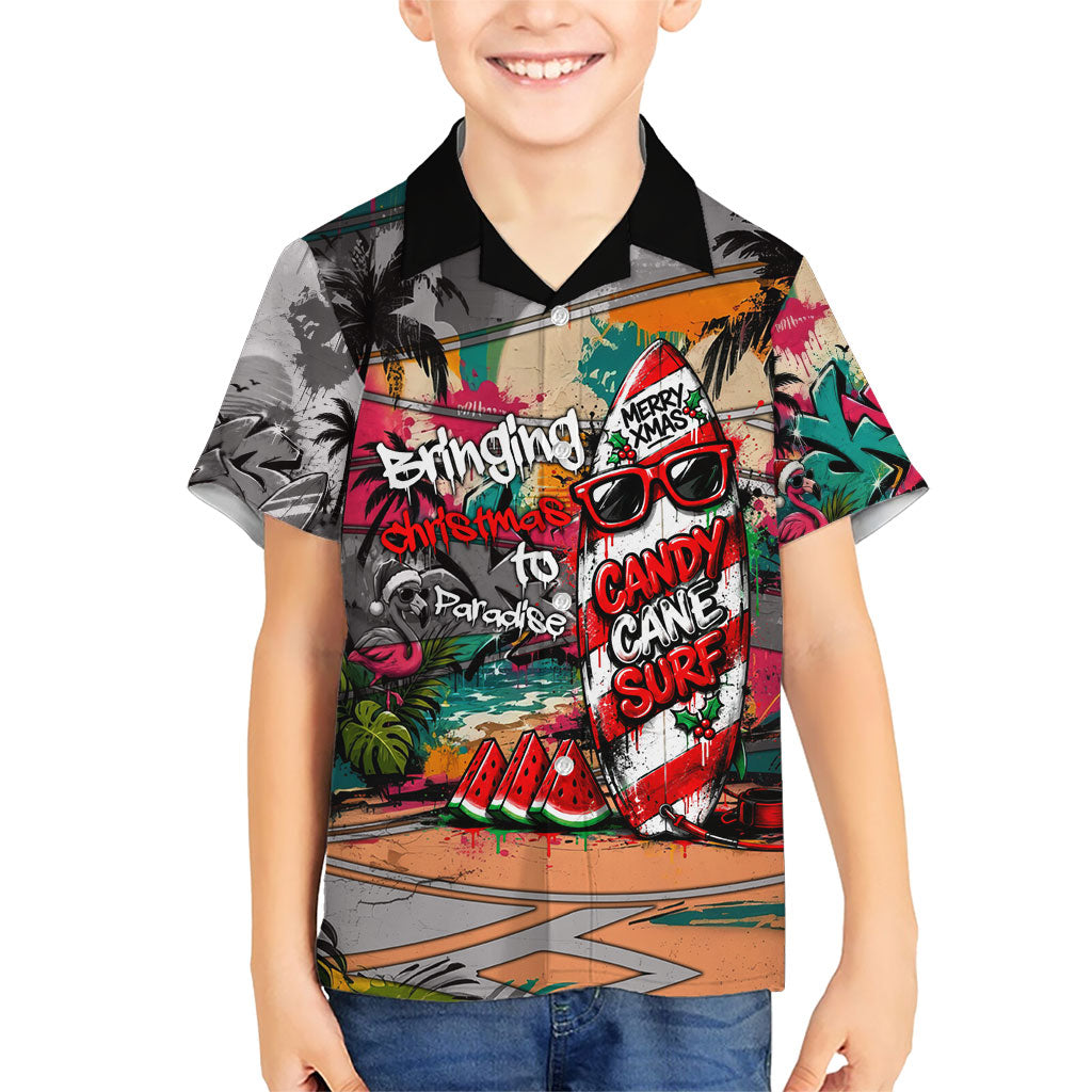 Tropical Christmas In July Candy Cane Surf Family Matching Summer Maxi Dress and Hawaiian Shirt Vibrant Street Art Beach Graffiti Graphic TS04 Son's Shirt Orange Grey - Polynesian Pride