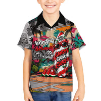 Tropical Christmas In July Candy Cane Surf Family Matching Tank Maxi Dress and Hawaiian Shirt Vibrant Street Art Beach Graffiti Graphic TS04 Son's Shirt Orange Grey - Polynesian Pride