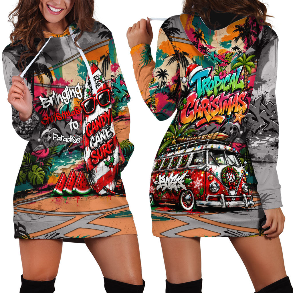 Tropical Christmas In July Candy Cane Surf Hoodie Dress Vibrant Street Art Beach Graffiti Graphic TS04 - Polynesian Pride