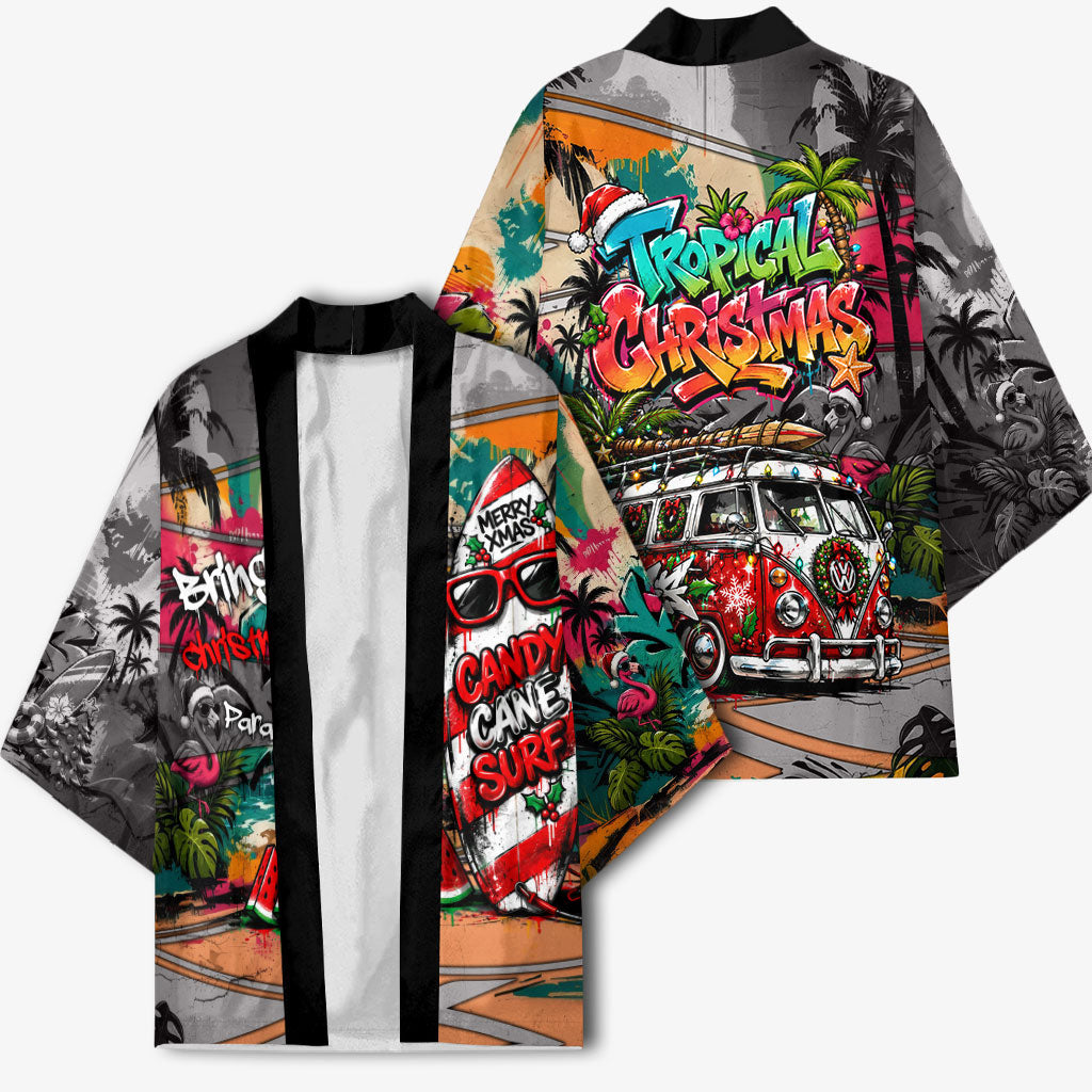 Tropical Christmas In July Candy Cane Surf Kimono Vibrant Street Art Beach Graffiti Graphic