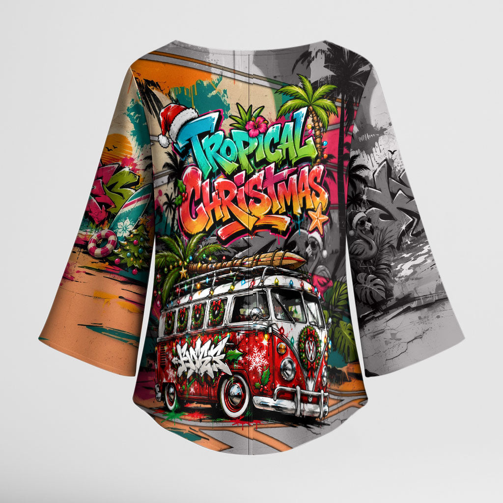 Tropical Christmas In July Candy Cane Surf Kimono Sleeve Blouse Vibrant Street Art Beach Graffiti Graphic