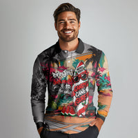 Tropical Christmas In July Candy Cane Surf Long Sleeve Polo Shirt Vibrant Street Art Beach Graffiti Graphic